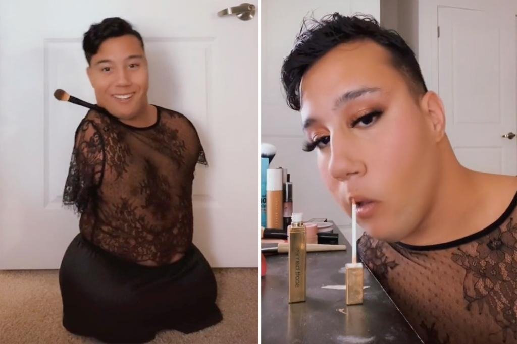 A man without arms and legs, abandoned as a baby, inspires millions with his makeup videos