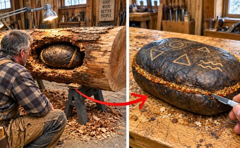 Wood Sculptor Finds a Leather Pouch Hidden Inside a Log, Opens It and Starts Crying ➤ haberion.com