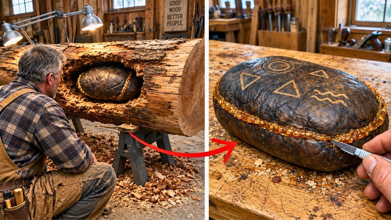 Un sculpteur sur bois découvre une bourse en cuir cachée dans une bille de bois, l&rsquo;ouvre et se met à pleurer ➤ Главное.net