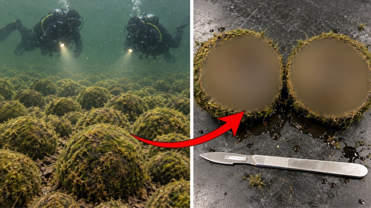 Un scafandru a descoperit sute de sfere ciudate, acoperite de mușchi, pe albia unui râu. Când a tăiat una dintre ele, a sunat imediat la FBI! ➤ haberion.com